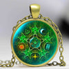 Glass Cabochon Pendant Necklace Wicca Silver Necklace