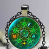 Glass Cabochon Pendant Necklace Wicca Silver Necklace