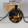 Black Cat Wicca Glass Round Pendant Choker Necklace