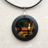 Black Cat Wicca Glass Round Pendant Choker Necklace