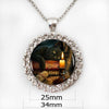 Black Cat Wicca Glass Round Pendant Choker Necklace