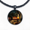 Black Cat Wicca Glass Round Pendant Choker Necklace