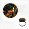 Black Cat Wicca Glass Round Pendant Choker Necklace