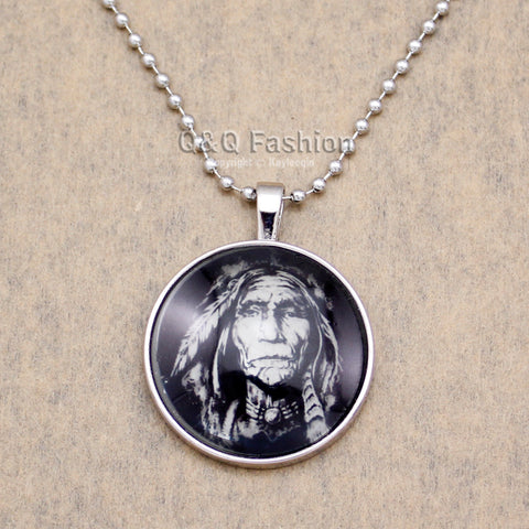 Indian Sioux Chief Pendant Chain Necklace