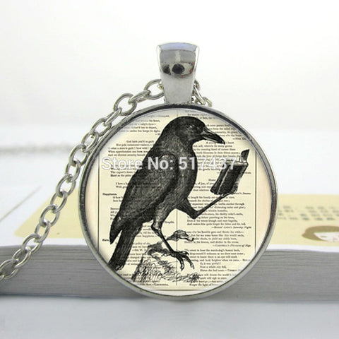 Raven Pendant Necklace Hot Glass Dome
