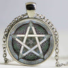 6 Pentagram Wicca Glass Pendant Necklace