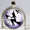 Witch Round Pendant Choker Silver Necklace