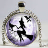 Witch Round Pendant Choker Silver Necklace