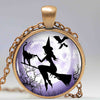 Witch Round Pendant Choker Silver Necklace