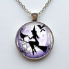 Witch Round Pendant Choker Silver Necklace