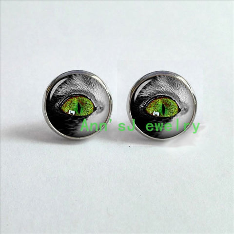 Cats Eye Earrings Stud Glass Cabochon