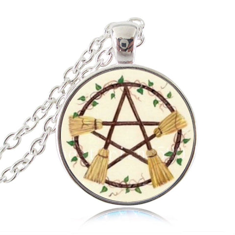 Wicca Broom Pentagram Necklace Pentacle Wiccan Witch