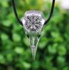 LANGHONG Nordic Vikings Vegvisir and Raven Skull Amulet Pendant Necklace