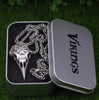 LANGHONG Nordic Vikings Vegvisir and Raven Skull Amulet Pendant Necklace