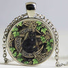 Glass Pendant Wicca Cat Cabochon Glass Silver Chain Necklace