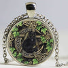 Glass Pendant Wicca Cat Cabochon Glass Silver Chain Necklace