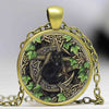 Glass Pendant Wicca Cat Cabochon Glass Silver Chain Necklace