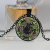 Glass Pendant Wicca Cat Cabochon Glass Silver Chain Necklace