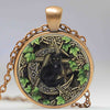 Glass Pendant Wicca Cat Cabochon Glass Silver Chain Necklace