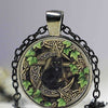 Glass Pendant Wicca Cat Cabochon Glass Silver Chain Necklace