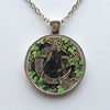 Glass Pendant Wicca Cat Cabochon Glass Silver Chain Necklace