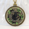 Glass Pendant Wicca Cat Cabochon Glass Silver Chain Necklace