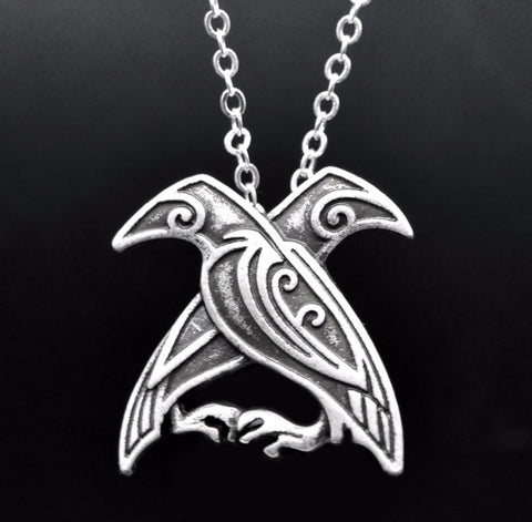 Viking Mythology Odin's Ravens Pendant Necklace with 43+5cm chain