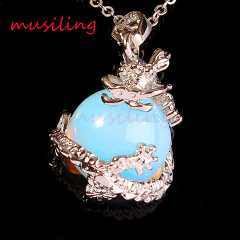 Dragon Ball Bead Pendant Necklace Chain Opal Natural Stone