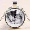 Bronze Black and White Wolf Pattern Glass Alloy Cabochon Two wolves design