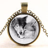 Bronze Black and White Wolf Pattern Glass Alloy Cabochon Two wolves design