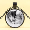 Bronze Black and White Wolf Pattern Glass Alloy Cabochon Two wolves design